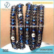 Fashionable boho accessories Leather&Crystal wrap bracelet